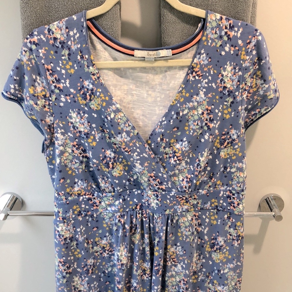 Boden Blue Floral V-neck Jersey Dress